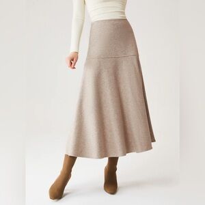 OGL CashSoft Wool-like Flared Maxi Skirt - Heather Oatmeal